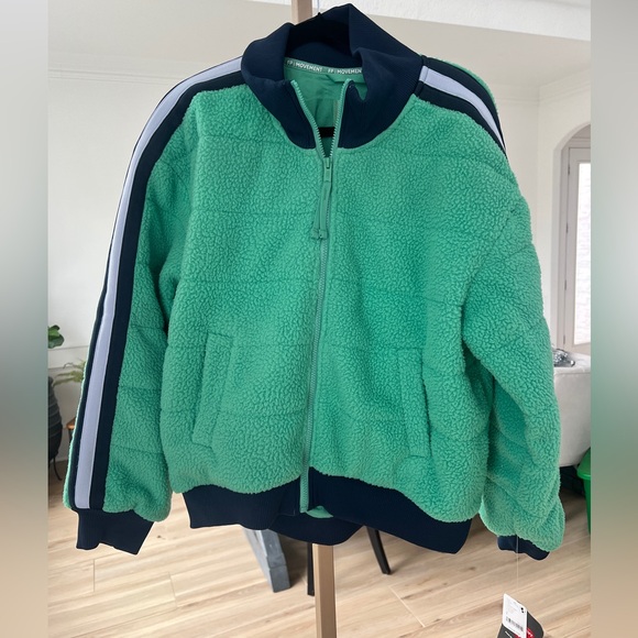 Free People FP Movement Fleecy Sherpa Scrunchy Pippa JacketGreen & Navy